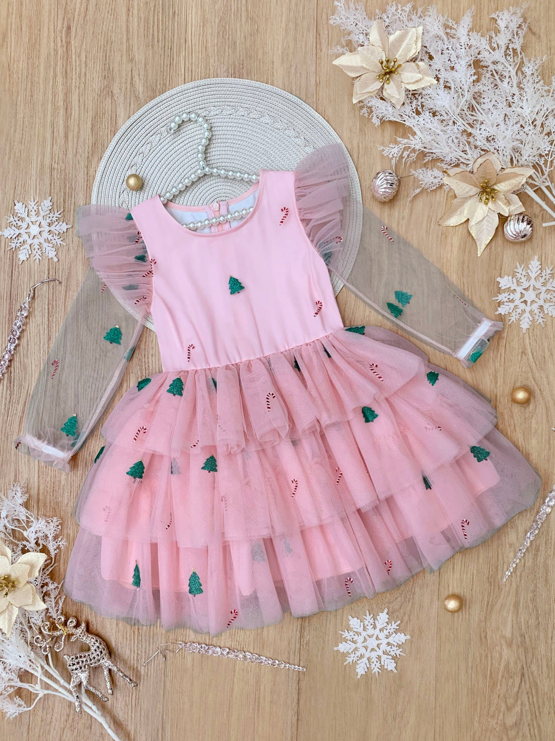 Frosted Pink Candy Cane Christmas Ruffled Tutu Dress Mia Belle Girls Frosted Pink Candy Cane Christmas Ruffled Tutu Dress Mia Belle Girls