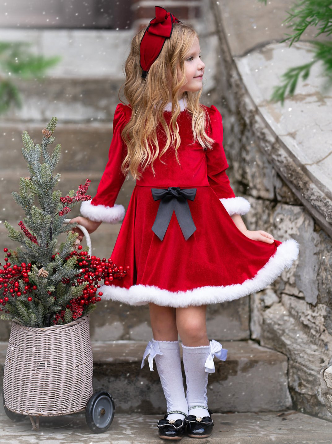 Festive Feelings Velour and Fur Trim Dress Mia Belle Girls Festive Feelings Velour and Fur Trim Dress Mia Belle Girls