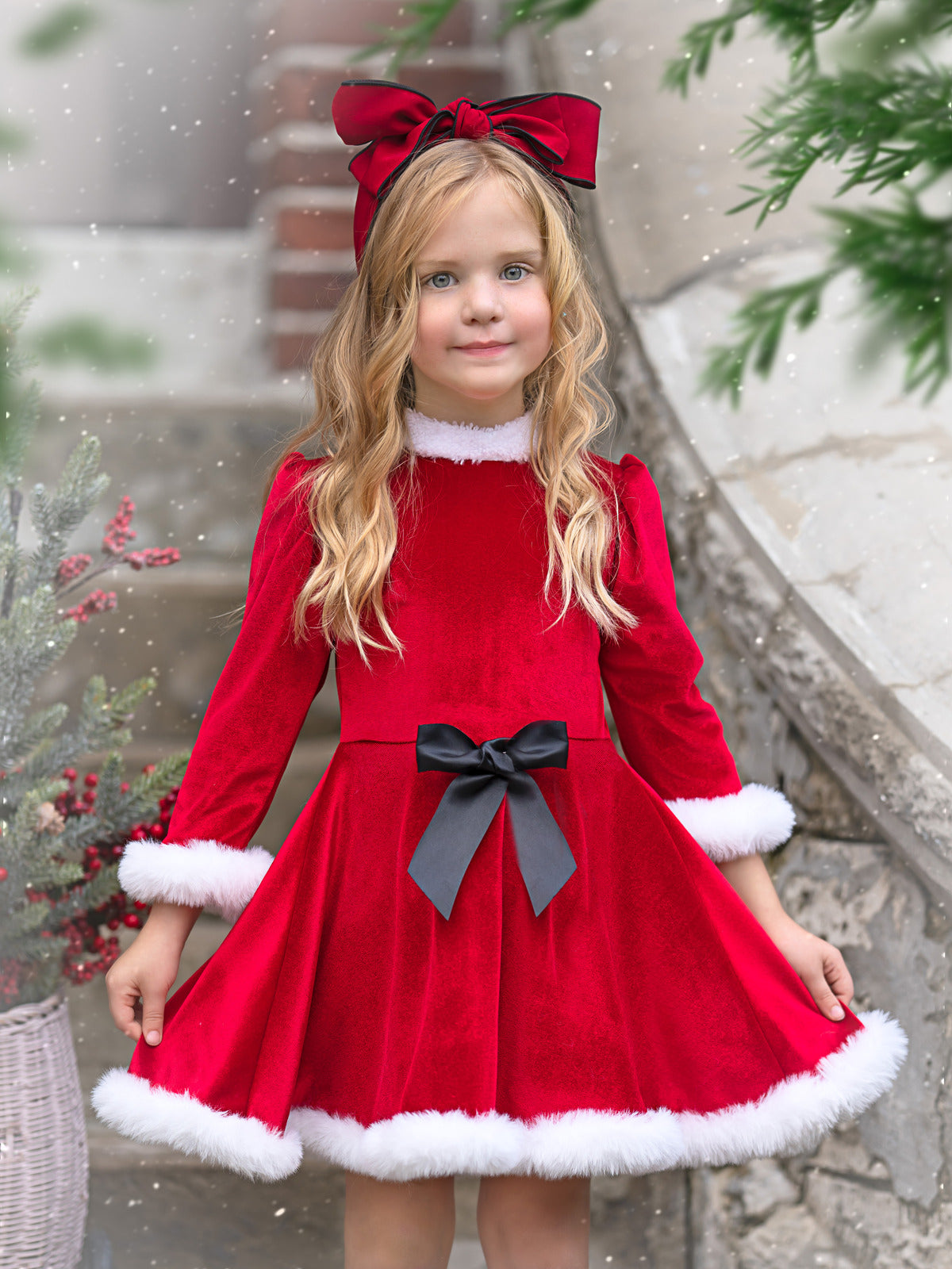 Festive Feelings Velour and Fur Trim Dress – Mia Belle Girls