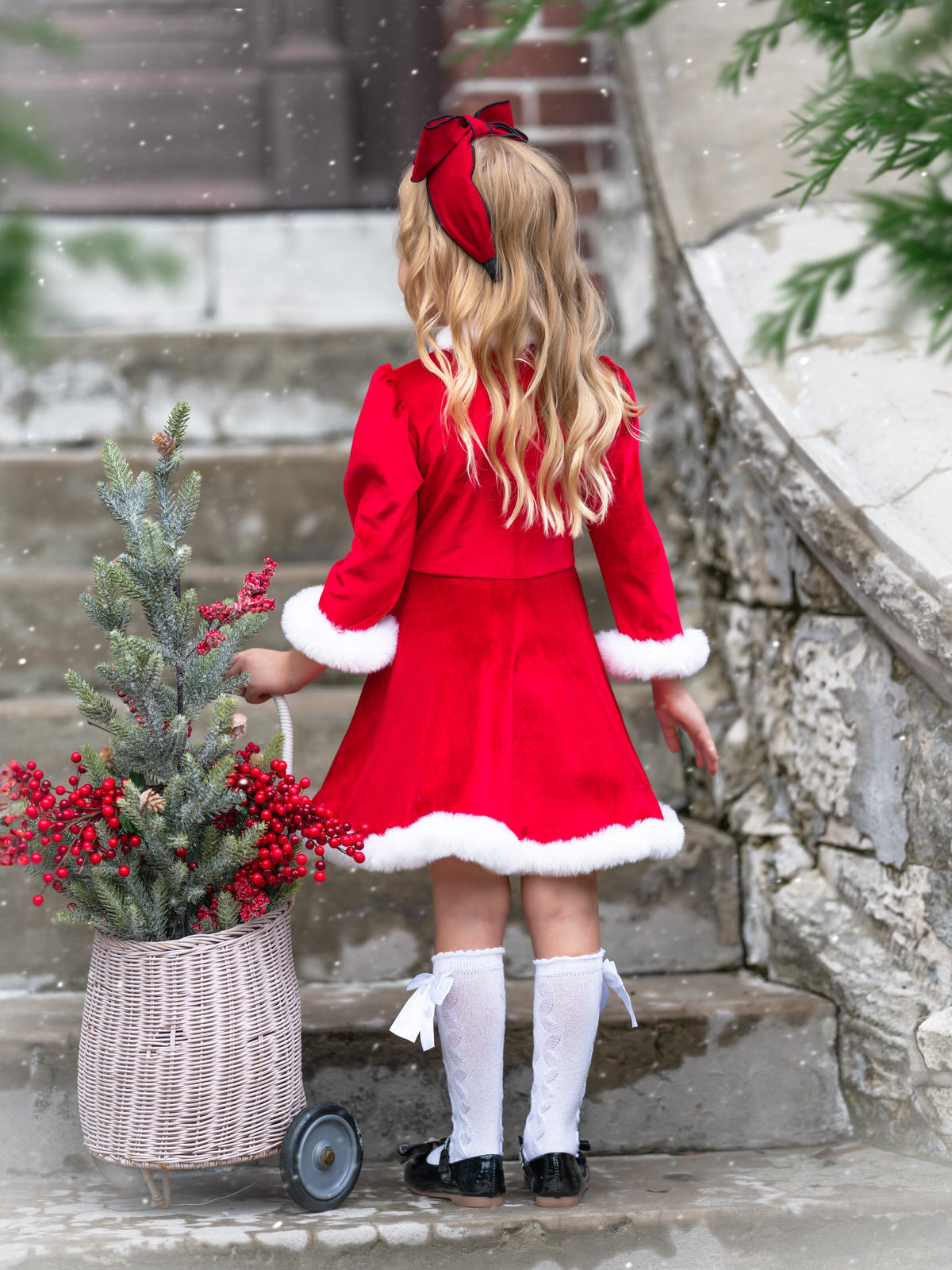 Festive Feelings Velour and Fur Trim Dress – Mia Belle Girls