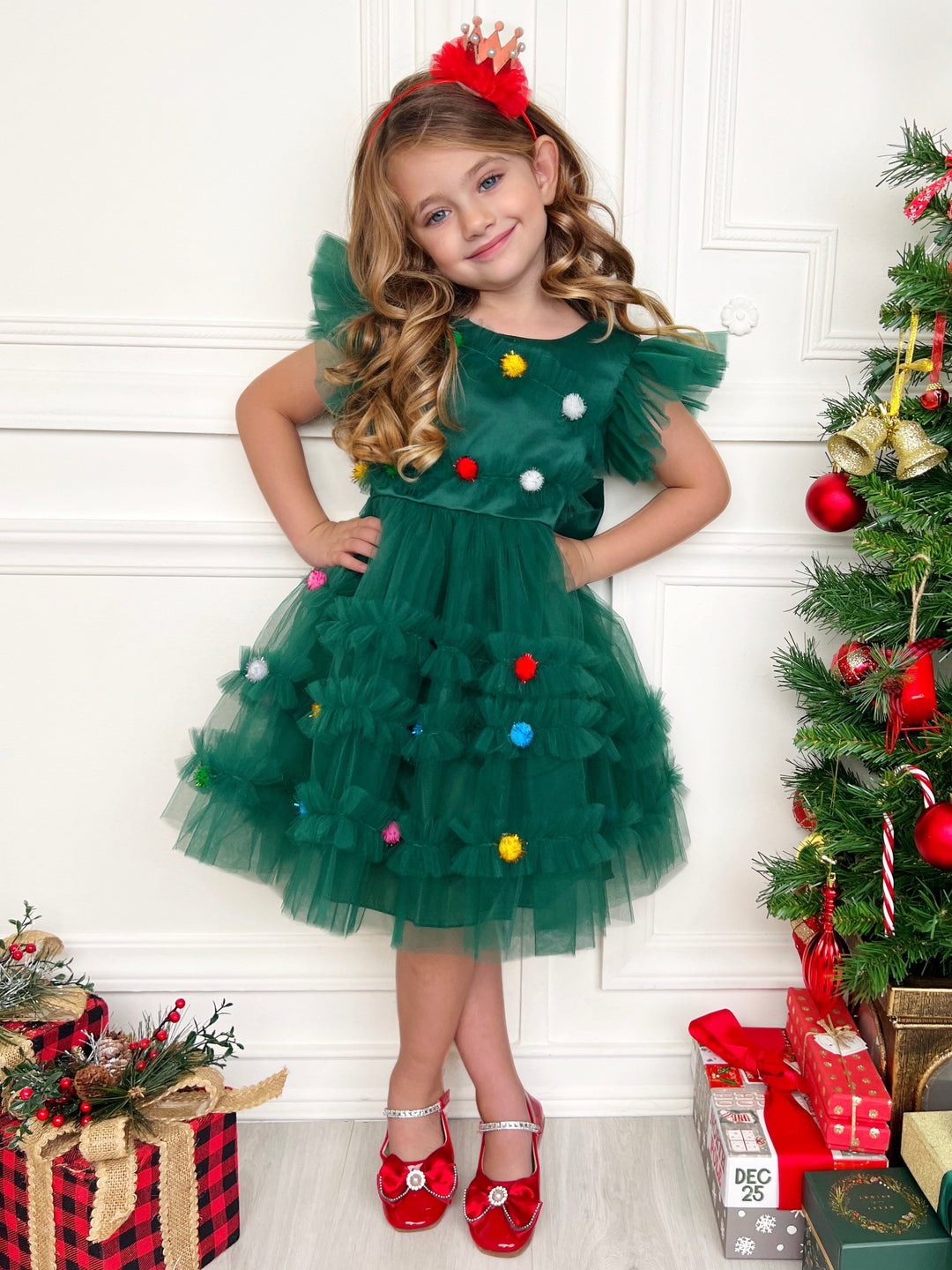 Festive Christmas Pom Pom Tulle Dress Mia Belle Girls Festive Christmas Pom Pom Tulle Dress Mia Belle Girls
