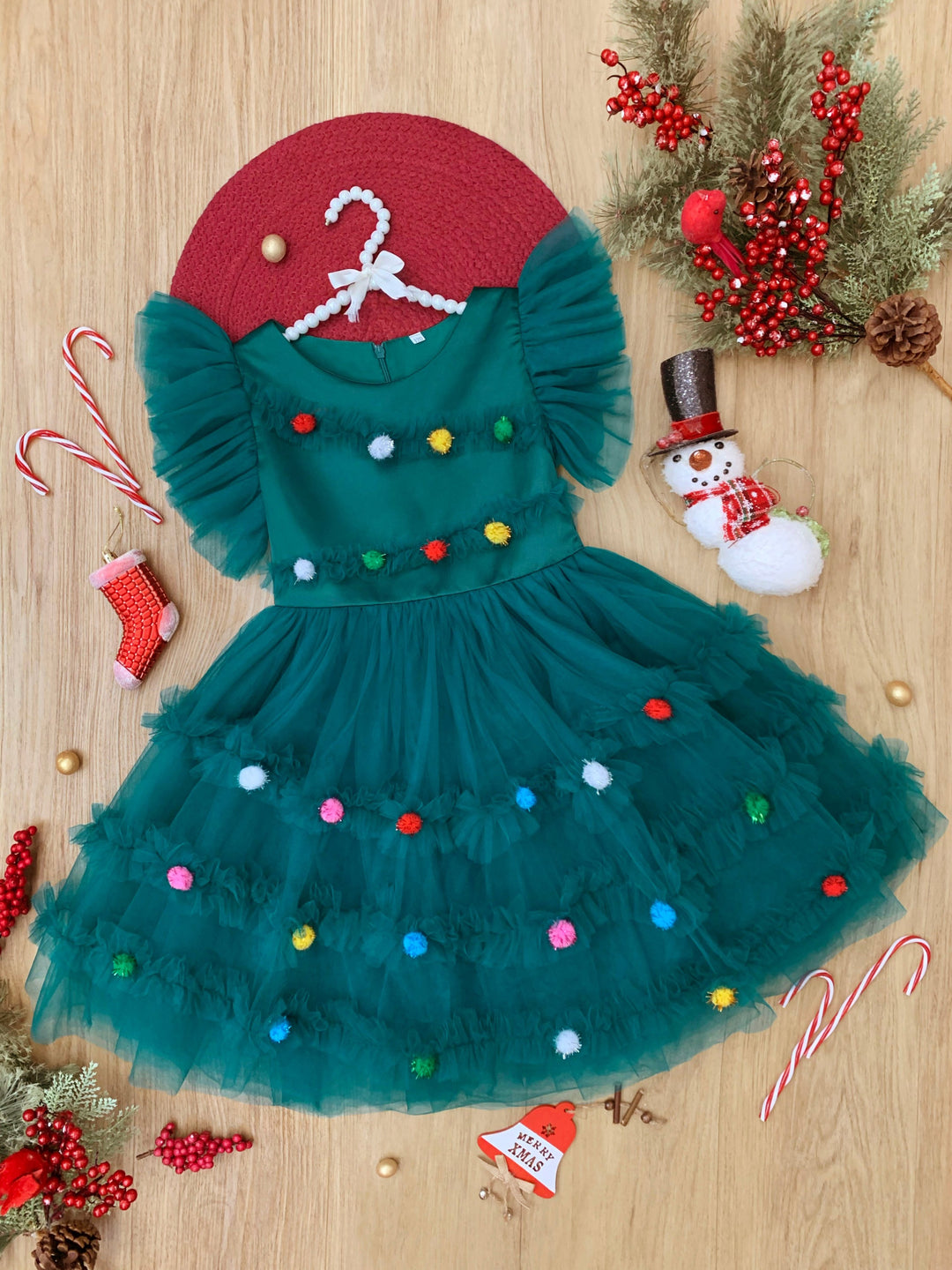 Festive Christmas Pom Pom Tulle Dress Mia Belle Girls Festive Christmas Pom Pom Tulle Dress Mia Belle Girls