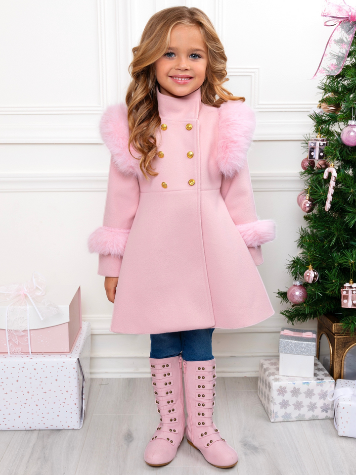 Frosted Princess Pink Fur Trim Dress Coat
