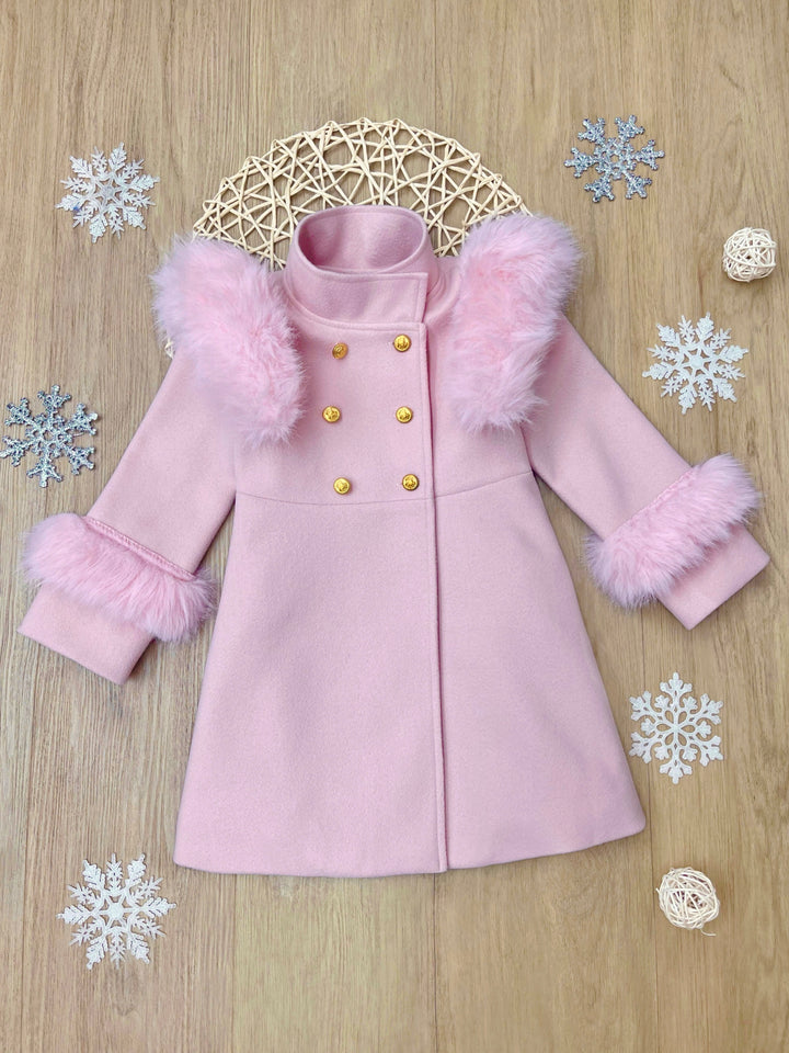 Frosted Princess Pink Fur Trim Dress Coat