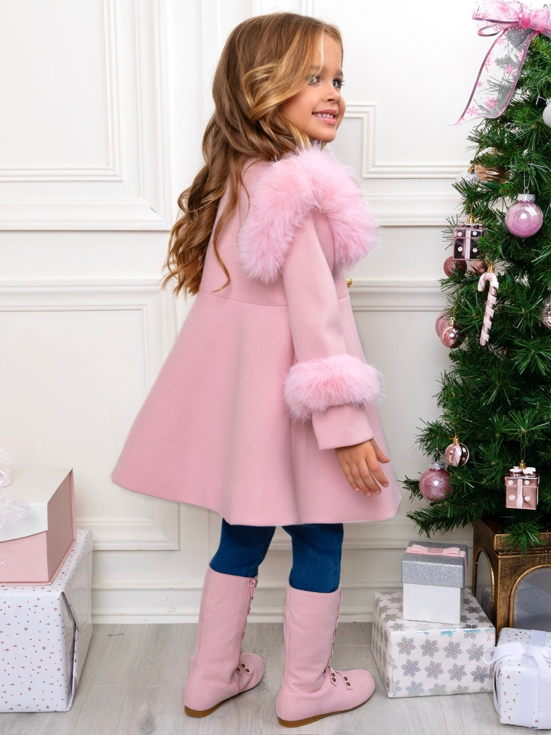 Frosted Princess Pink Fur Trim Dress Coat