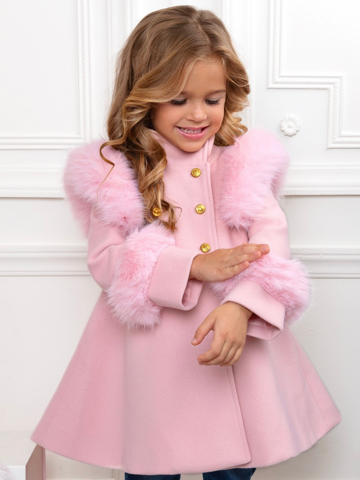 Frosted Princess Pink Fur Trim Dress Coat