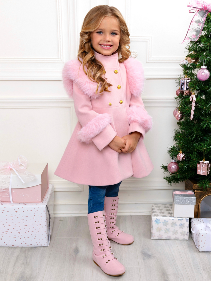 Frosted Princess Pink Fur Trim Dress Coat