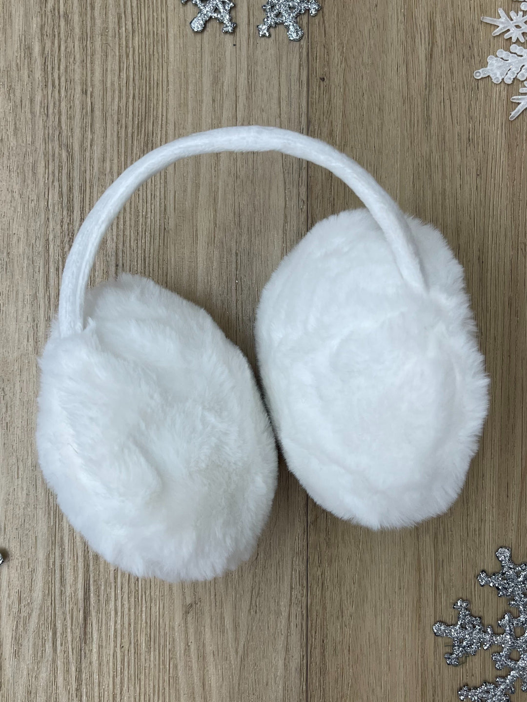Snow Day Chic White Plush Earmuffs