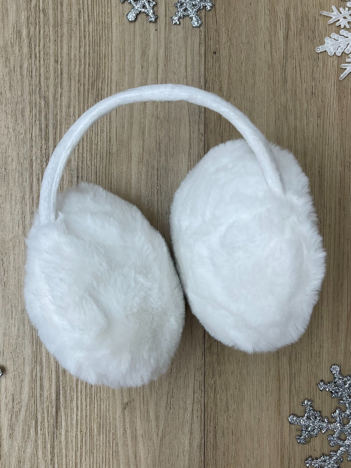 Snow Day Chic White Plush Earmuffs