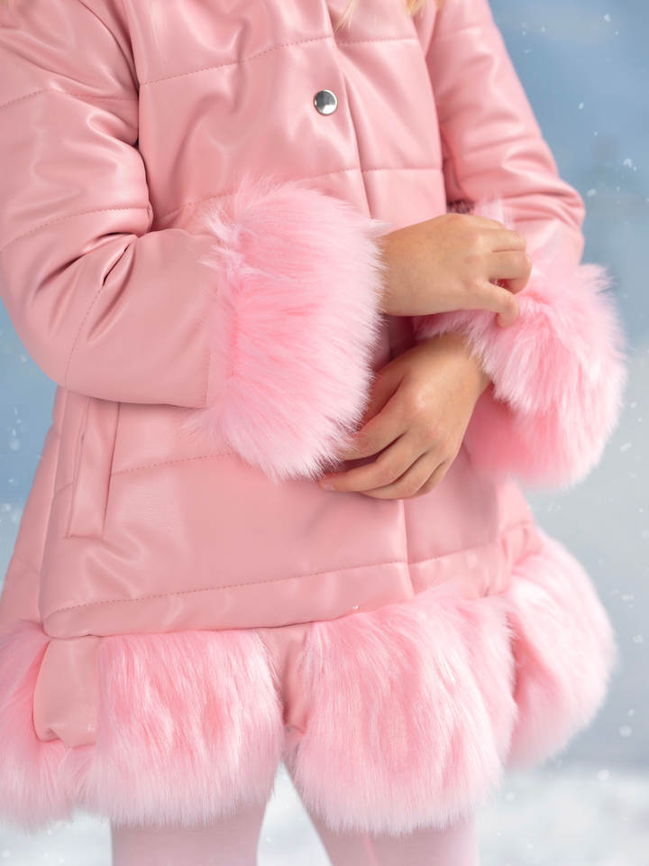 Powder Puff Princess Faux Fur Trim Coat