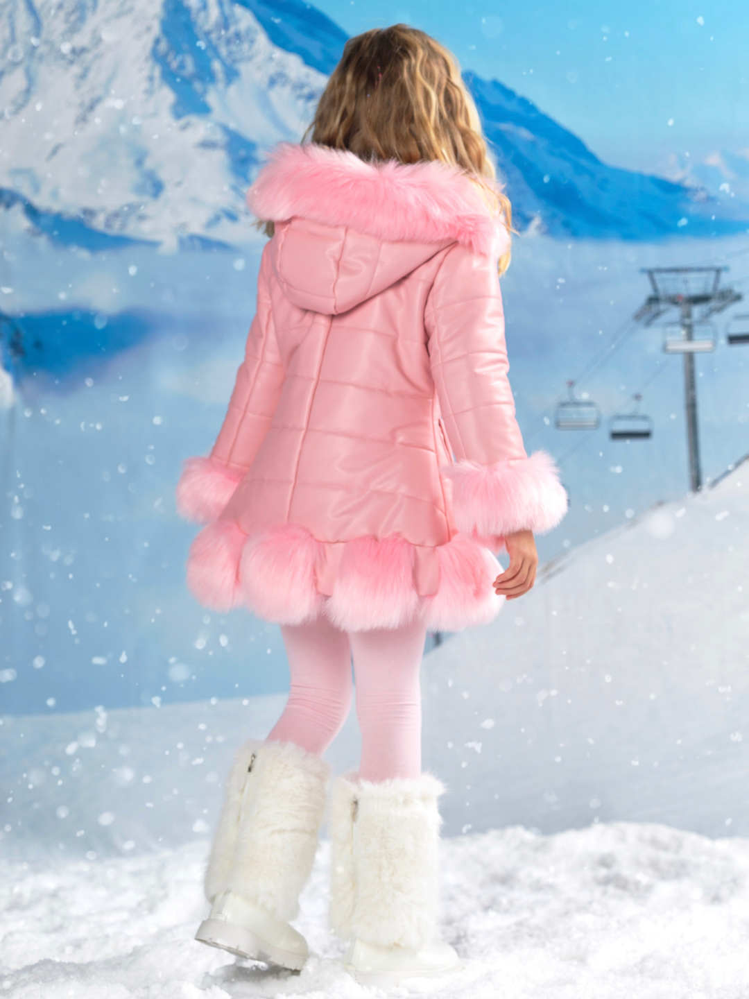 Powder Puff Princess Faux Fur Trim Coat