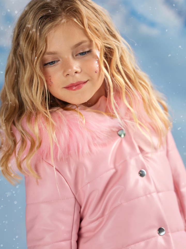 Powder Puff Princess Faux Fur Trim Coat