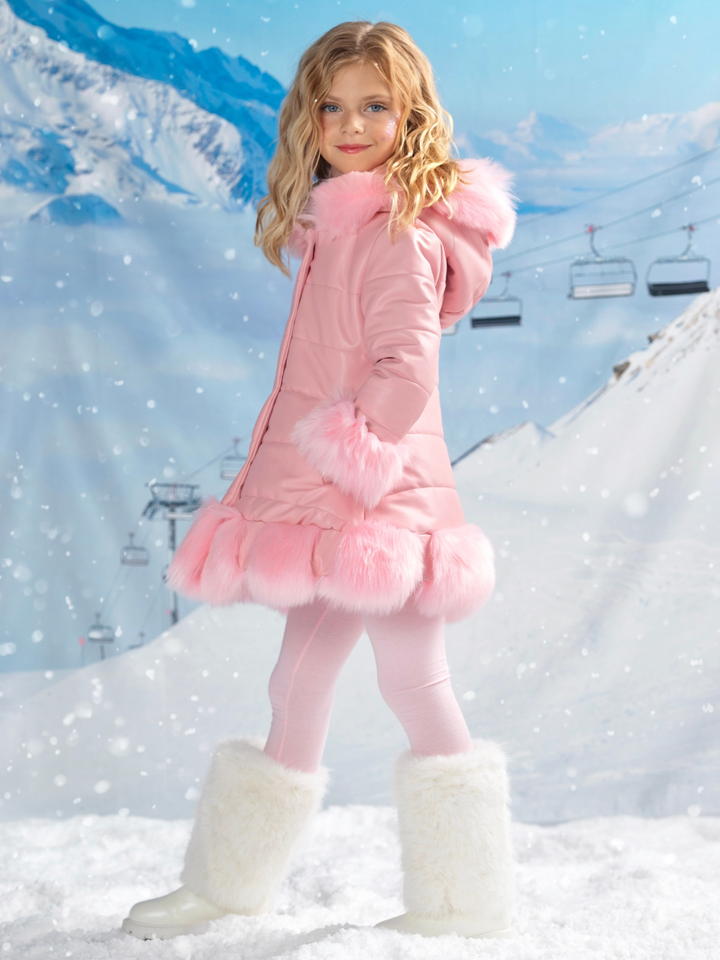 Powder Puff Princess Faux Fur Trim Coat