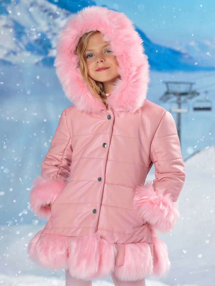 Powder Puff Princess Faux Fur Trim Coat