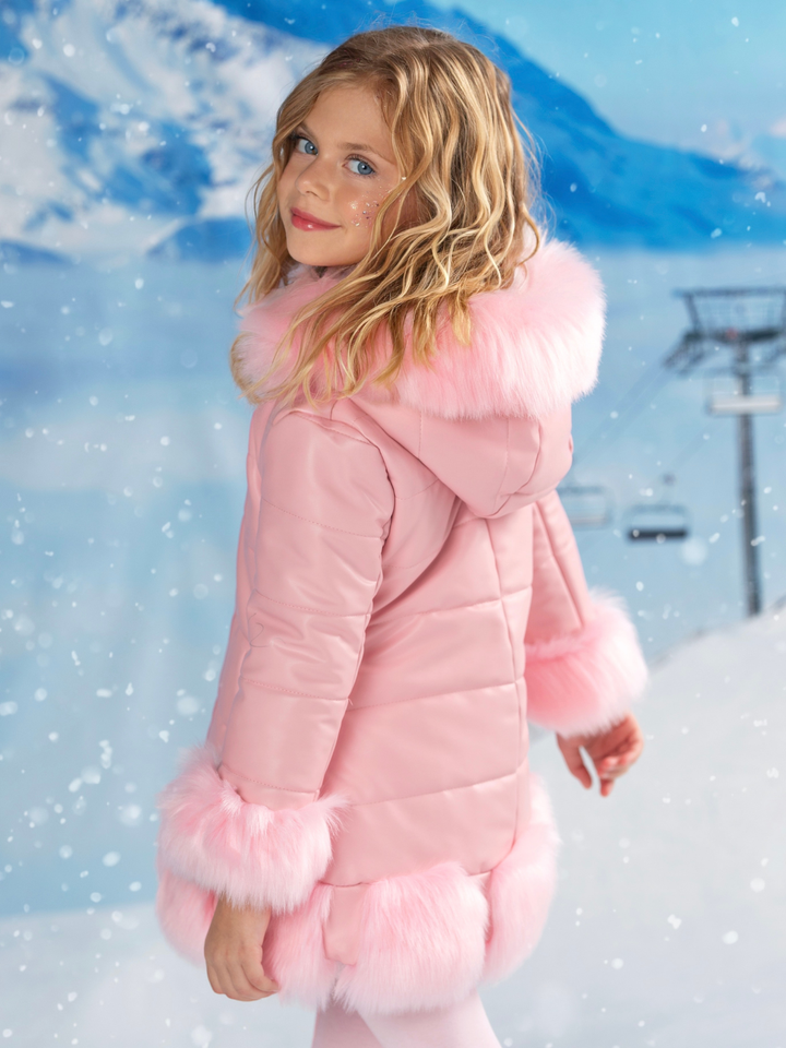 Powder Puff Princess Faux Fur Trim Coat