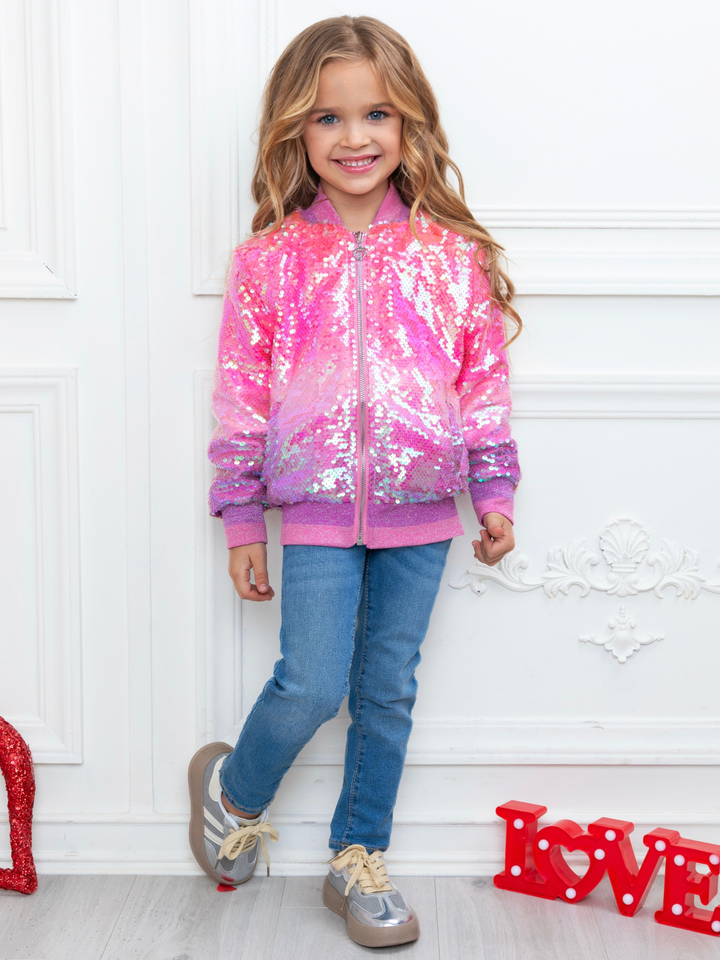 Starlight Sparkle Iridescent Sequin Bomber Jacket