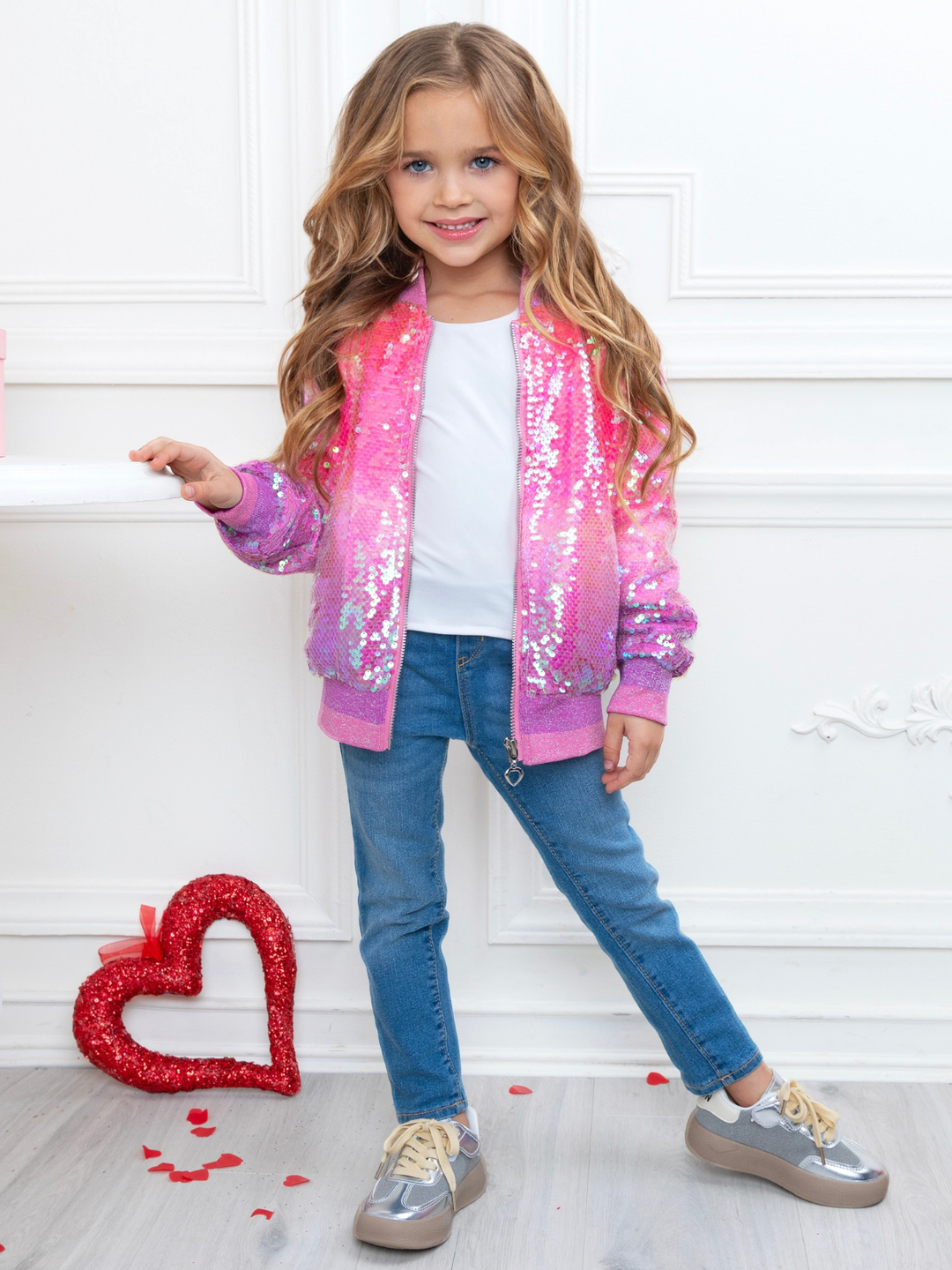 Starlight Sparkle Iridescent Sequin Bomber Jacket