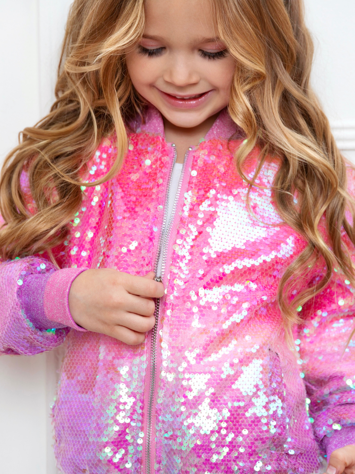 Starlight Sparkle Iridescent Sequin Bomber Jacket
