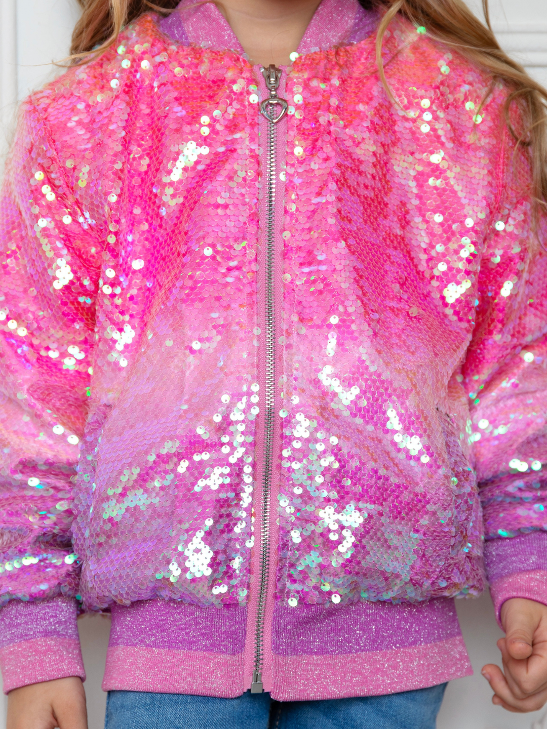 Starlight Sparkle Iridescent Sequin Bomber Jacket