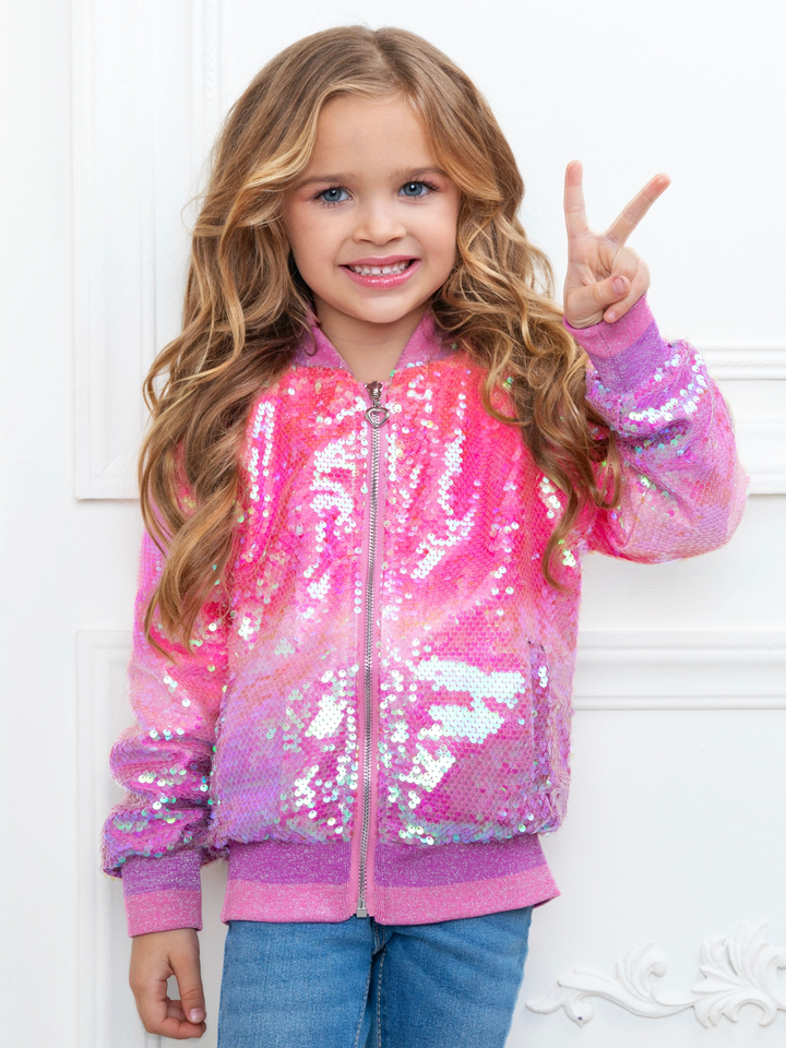 Starlight Sparkle Iridescent Sequin Bomber Jacket
