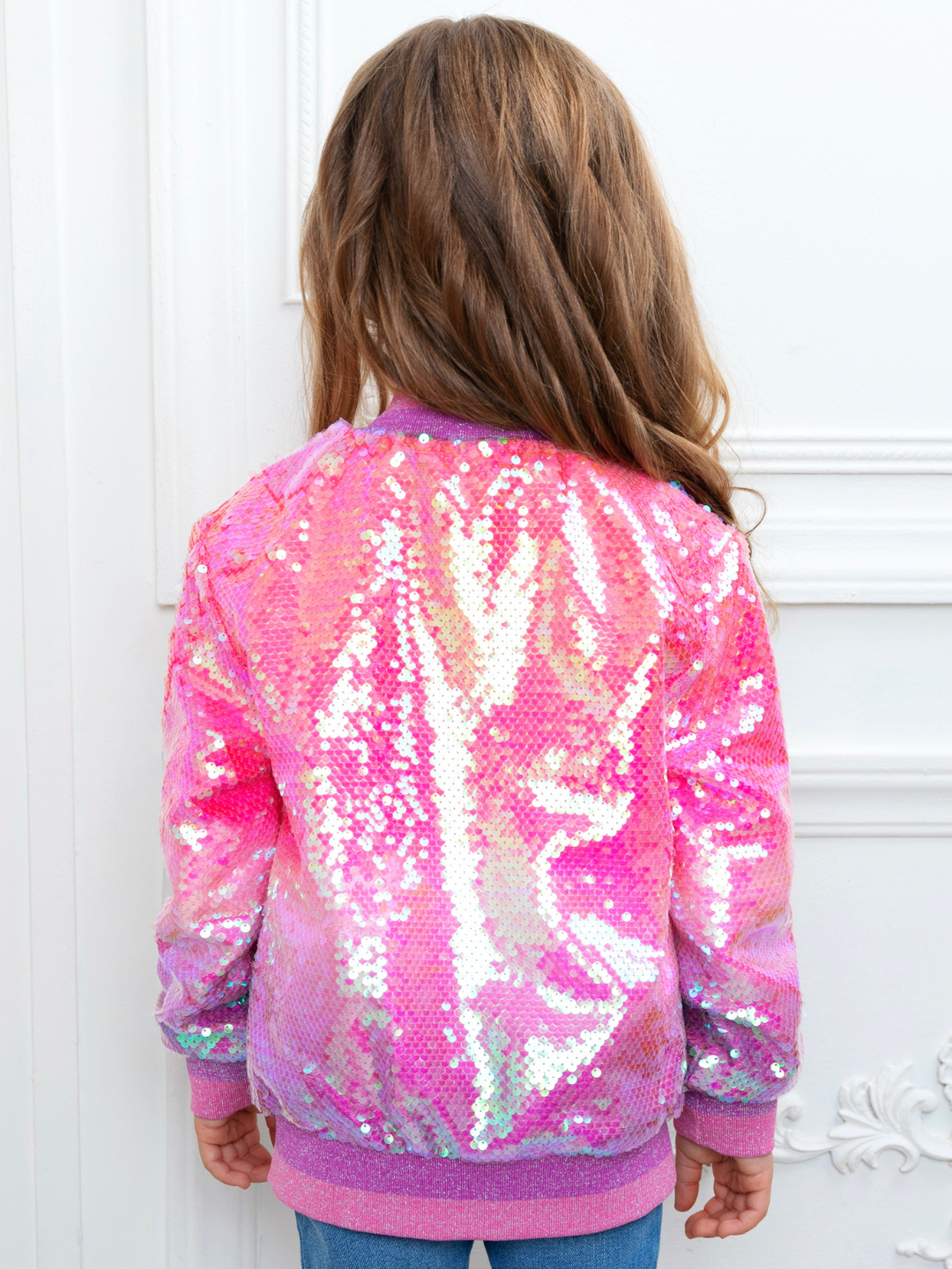 Starlight Sparkle Iridescent Sequin Bomber Jacket