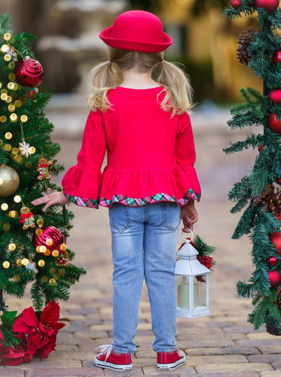Girls Winter Casual Sets | Peace, Love, Christmas Patched Jean Set 