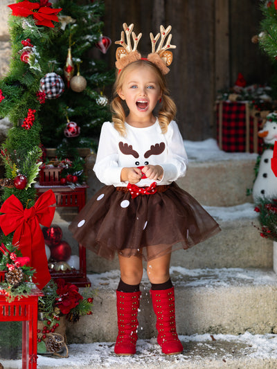 Cute Winter Skirt Sets | Reindeer Top Tutu Skirt Set | Mia Belle Girls