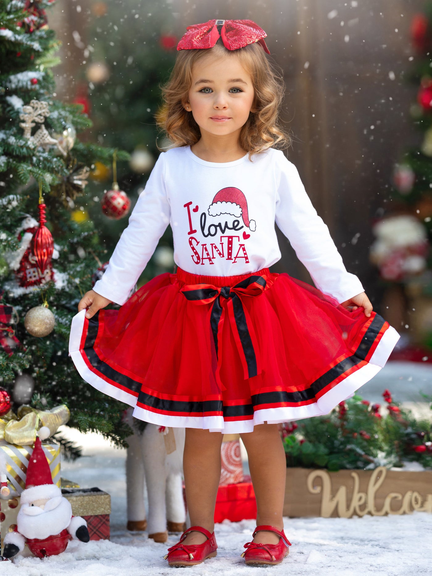 Toddler Christmas Clothes | Girls I Love Santa Top & Tutu Skirt Set