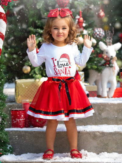 Toddler Christmas Clothes | Girls I Love Santa Top & Tutu Skirt Set