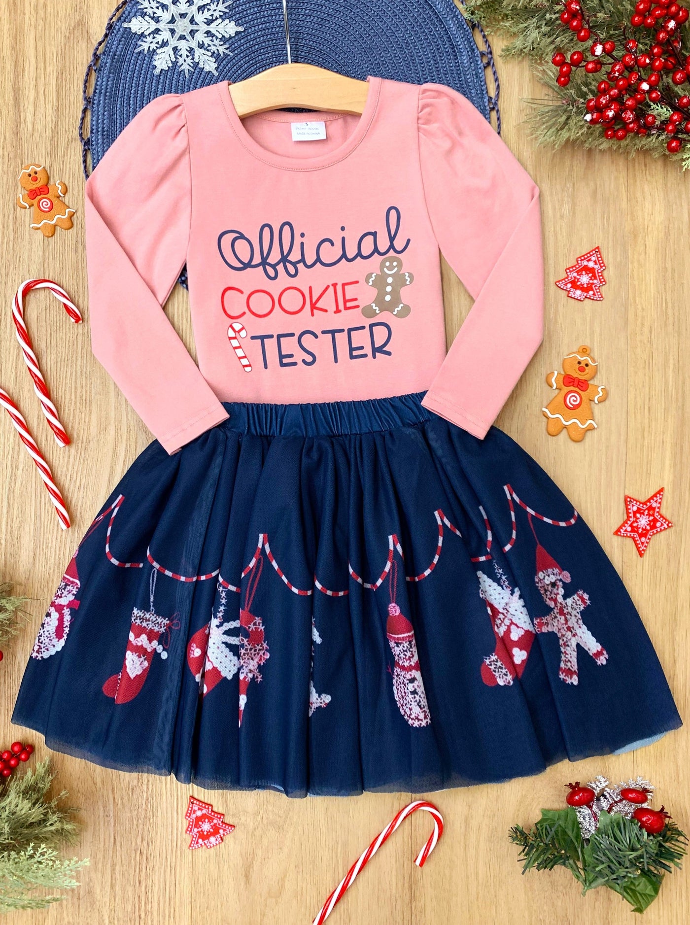 Mia Belle Girls Ruffle Top & Christmas Skirt Set | Cute Winter Outfits