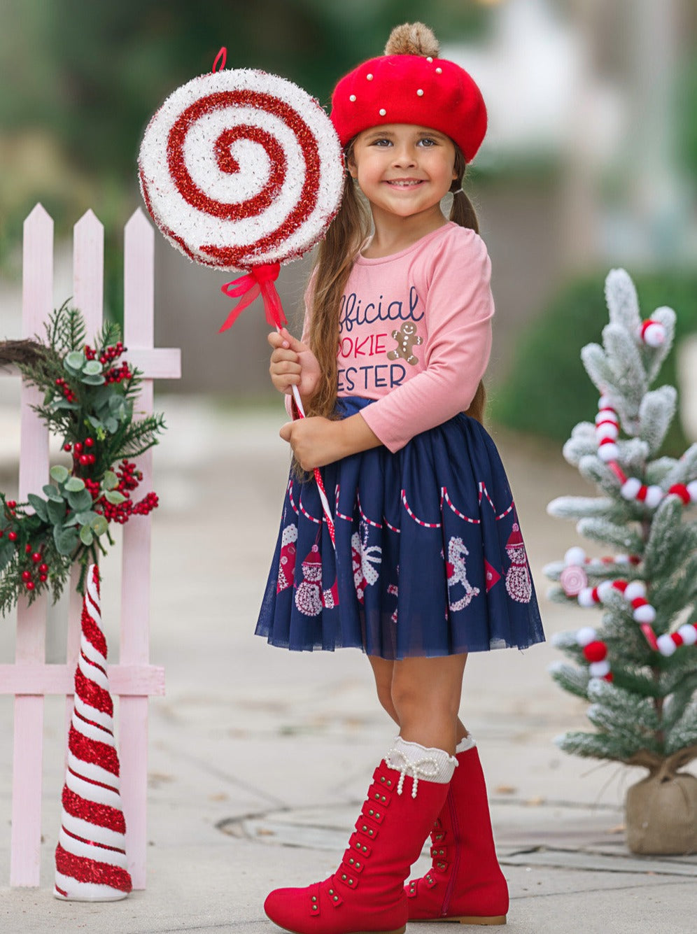 Mia Belle Girls Ruffle Top & Christmas Skirt Set | Cute Winter Outfits
