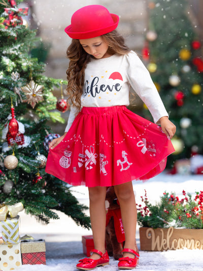 Mia Belle Girls Ruffle Top & Skirt Set | Cute Winter Outfits