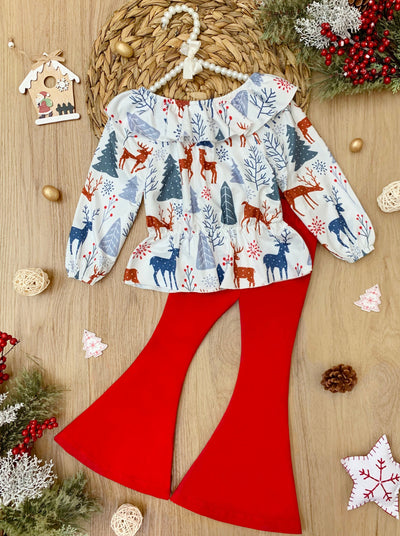 Mia Belle Girls Reindeer Top & Legging Set | Cute Winter Outfits