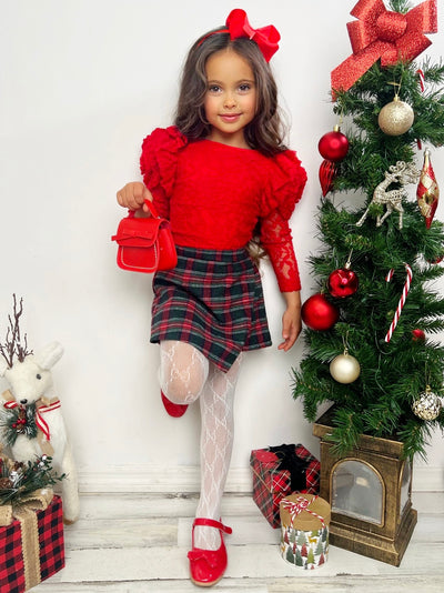 Mia Belle Girls Lace Top & Plaid Skort Set | Cute Winter Outfits