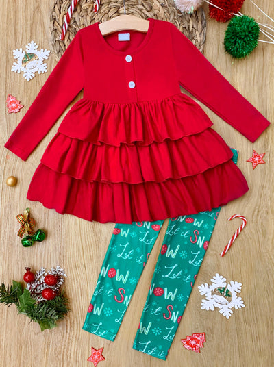 Let it Snow Tiered Ruffle Top & Legging Set