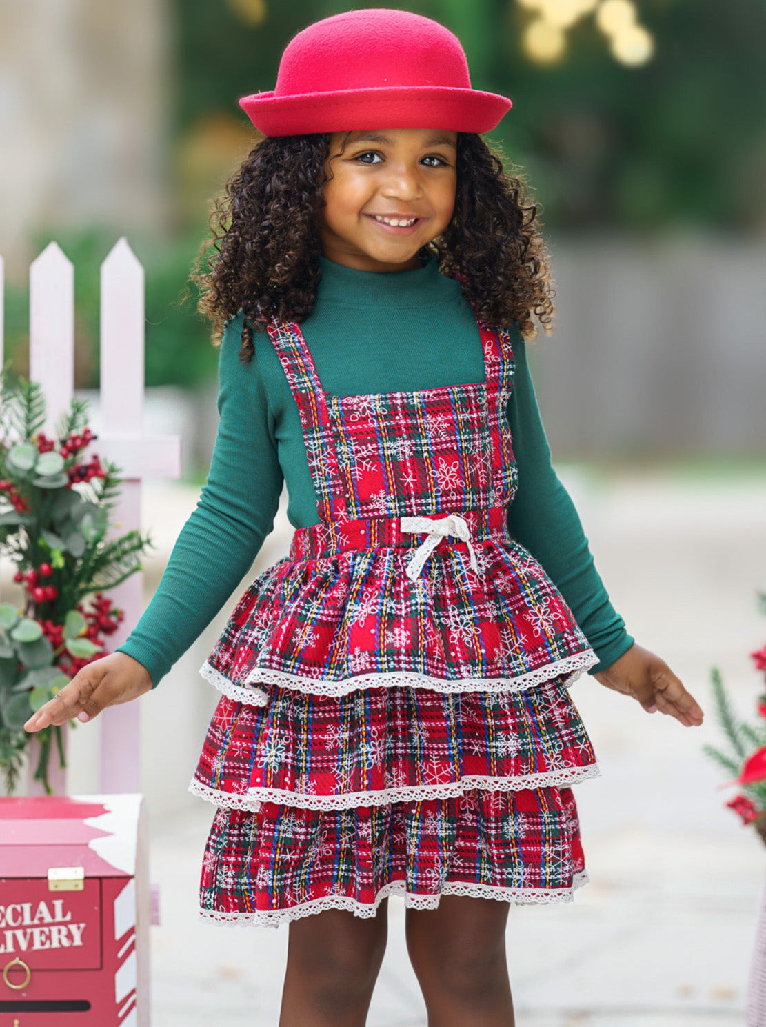 Mia Belle Girls Turtleneck Top & Overall Dress | Girls Winter Outfits
