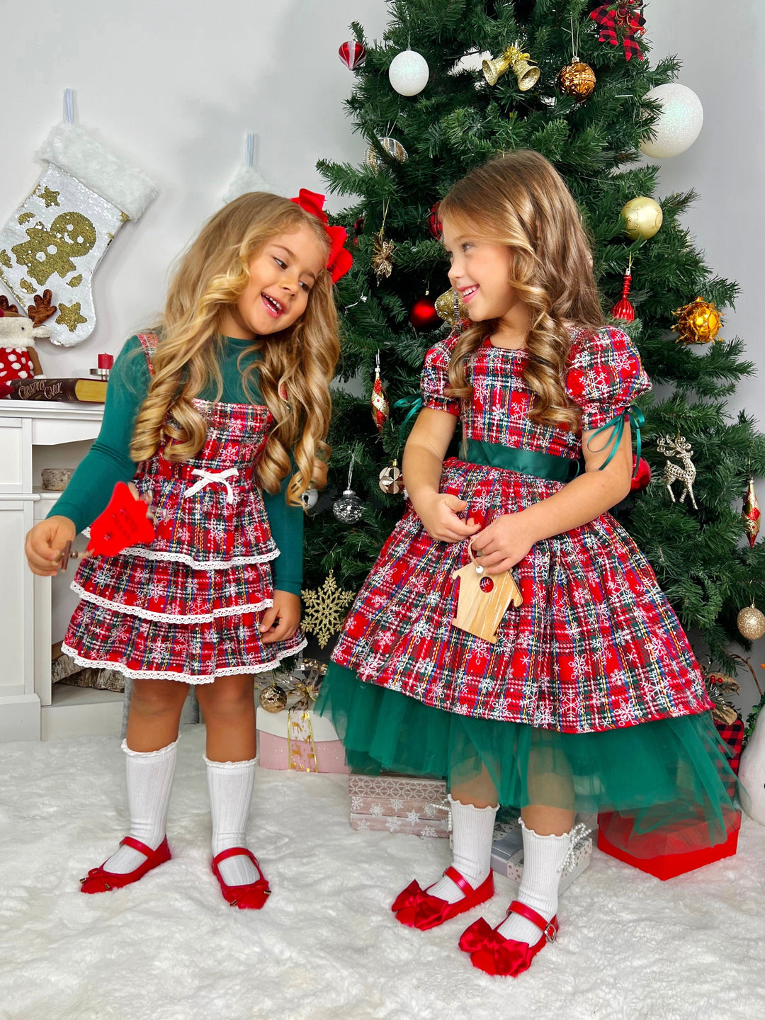 Snowflake Magic Plaid Christmas Dress Mia Belle Girls Snowflake Magic Plaid Christmas Dress Mia Belle Girls