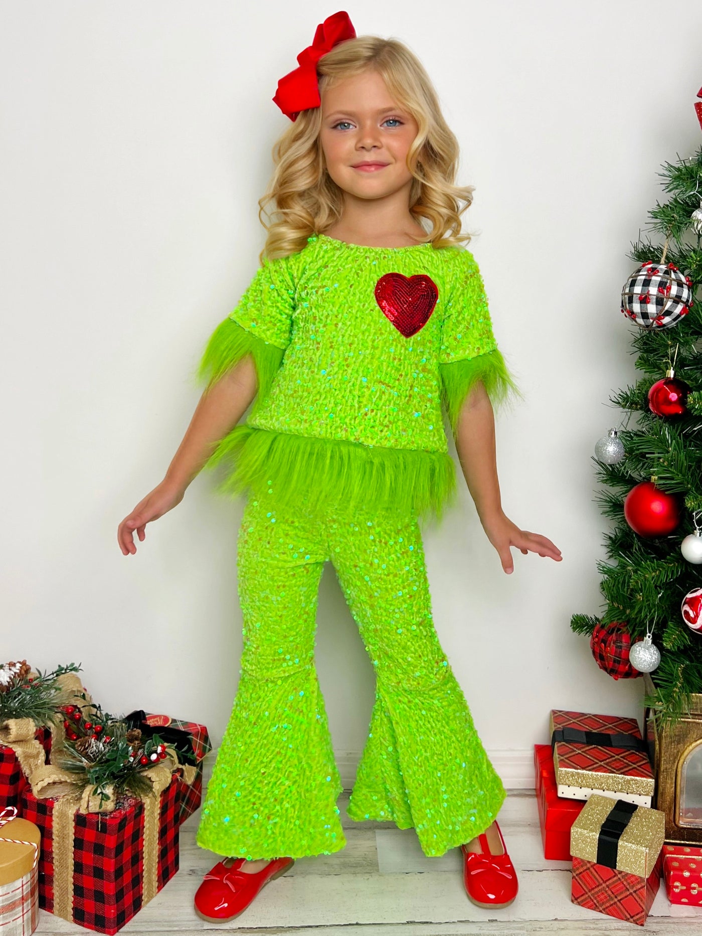 Mia Belle Girls Grinch Inspired Pants Set | Girls Christmas Outfits