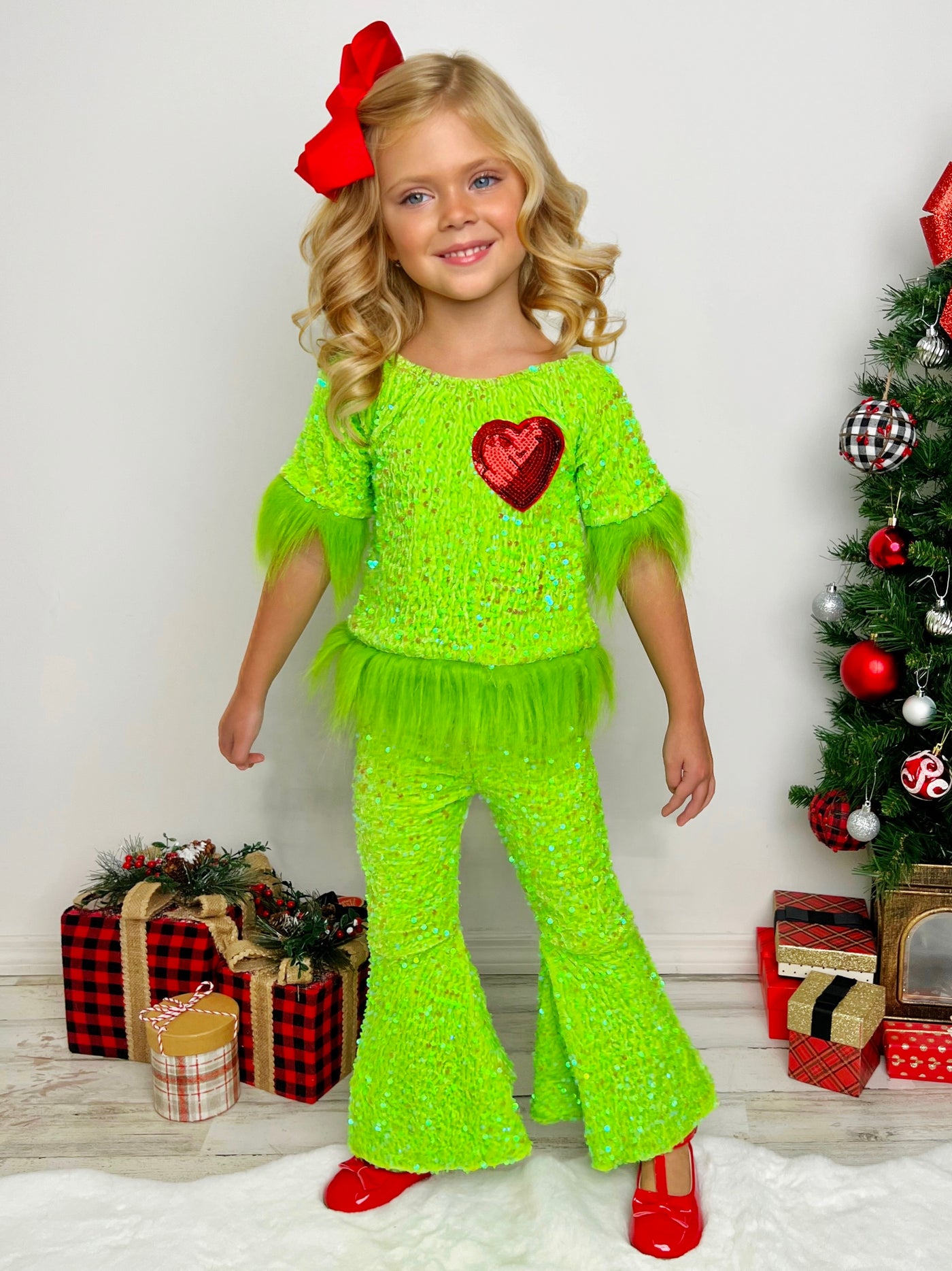 Mia Belle Girls Grinch Inspired Pants Set | Girls Christmas Outfits
