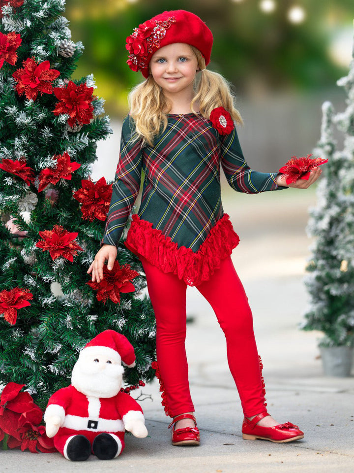 Classic Plaid Lace Tunic and Legging Set