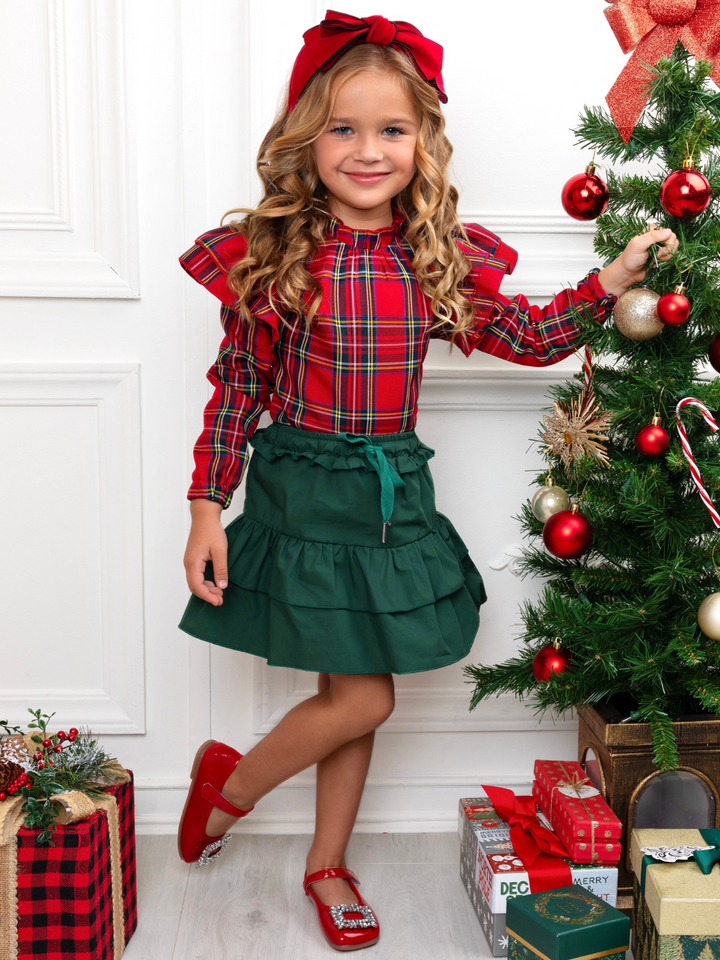 Holly Jolly Plaid Top and Ruffle Skirt Set