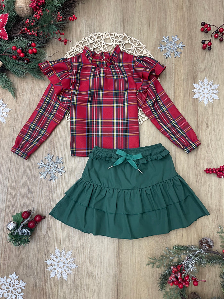 Holly Jolly Plaid Top and Ruffle Skirt Set
