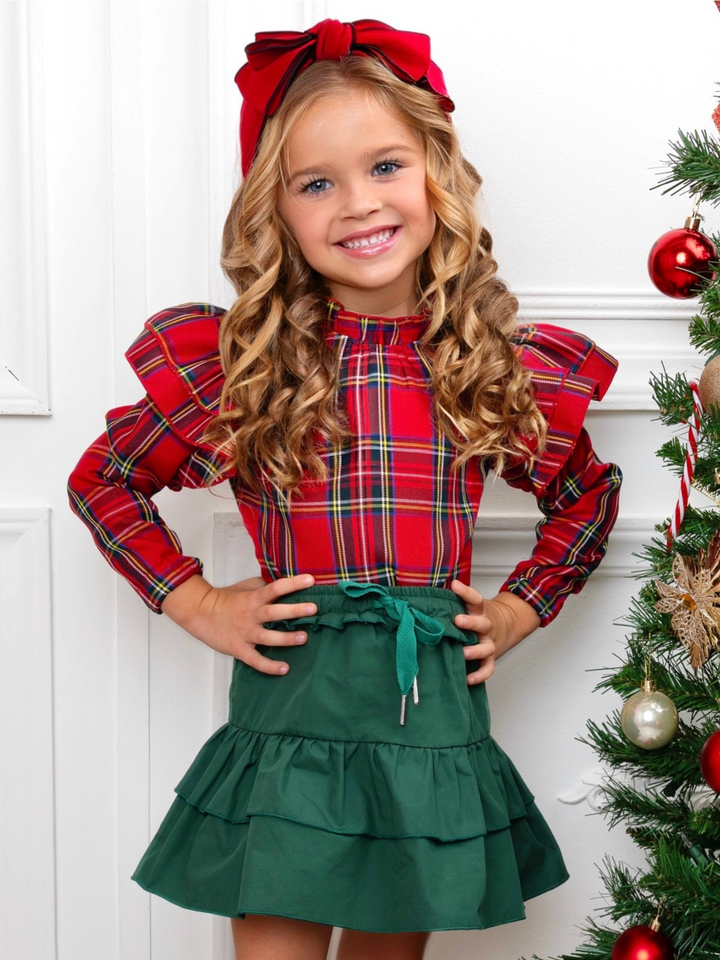 Holly Jolly Plaid Top and Ruffle Skirt Set