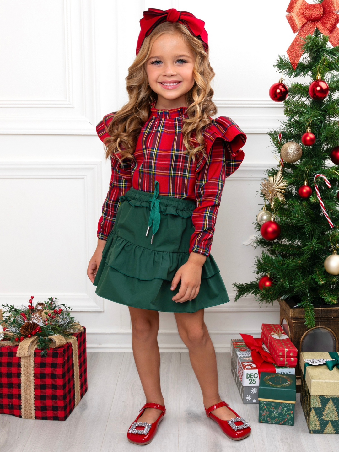 Holly Jolly Plaid Top and Ruffle Skirt Set