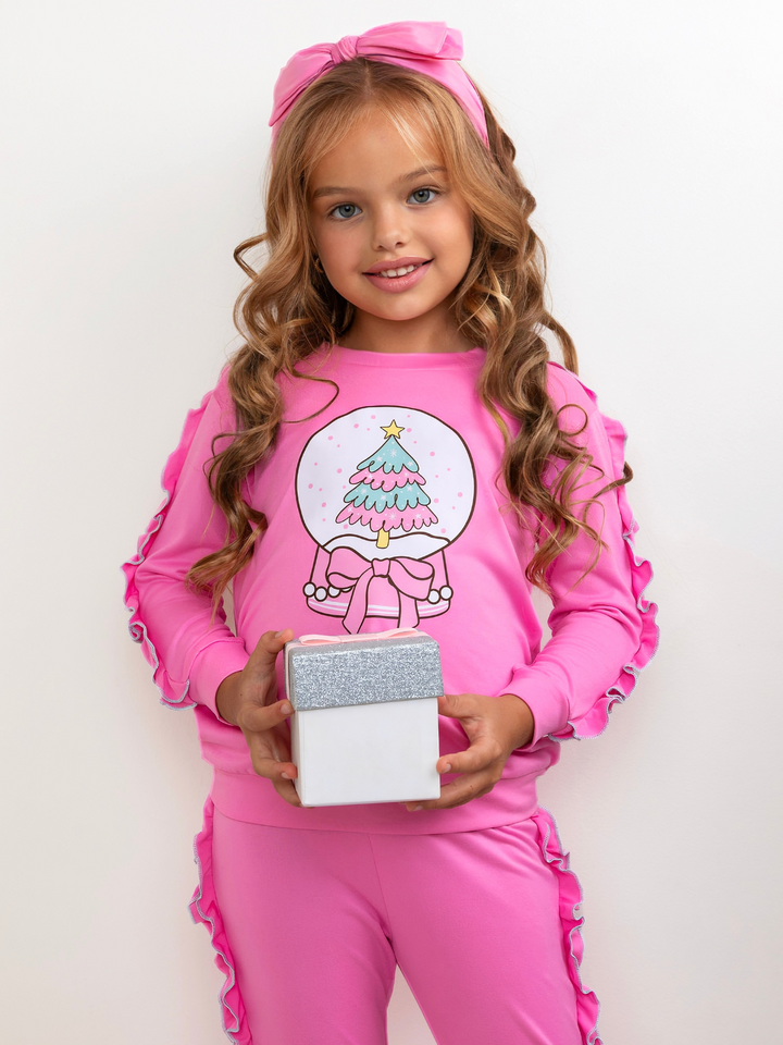 Pinkmas Cheer Snowglobe Ruffle Top and Jogger Set