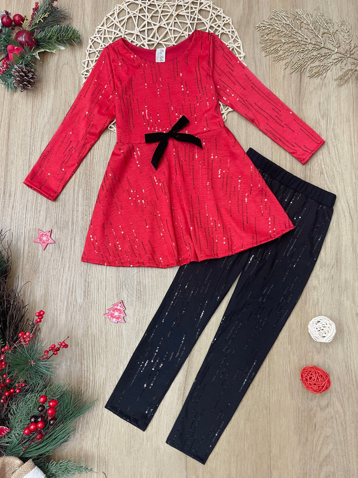 Sparkle Pop Red Tunic and Sequin Legging Set