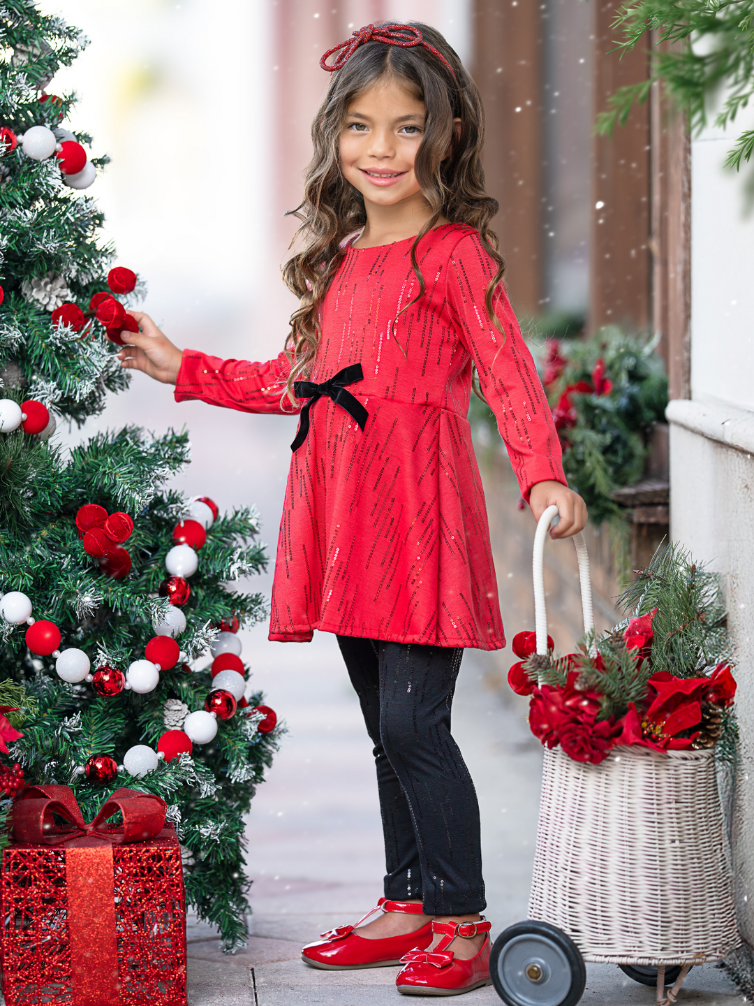 Sparkle Pop Red Tunic and Sequin Legging Set
