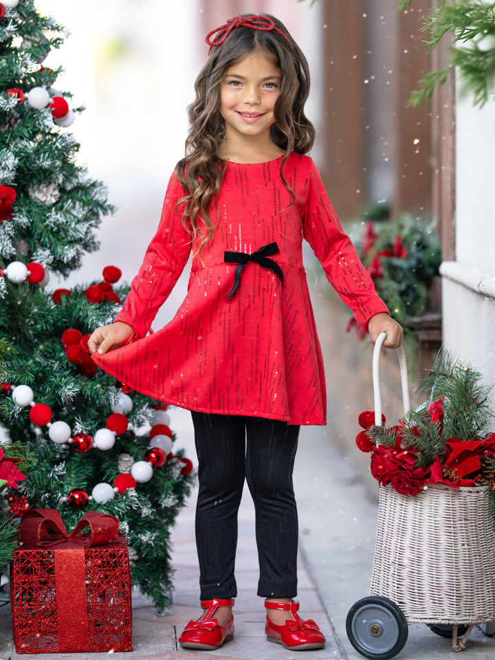 Sparkle Pop Red Tunic and Sequin Legging Set