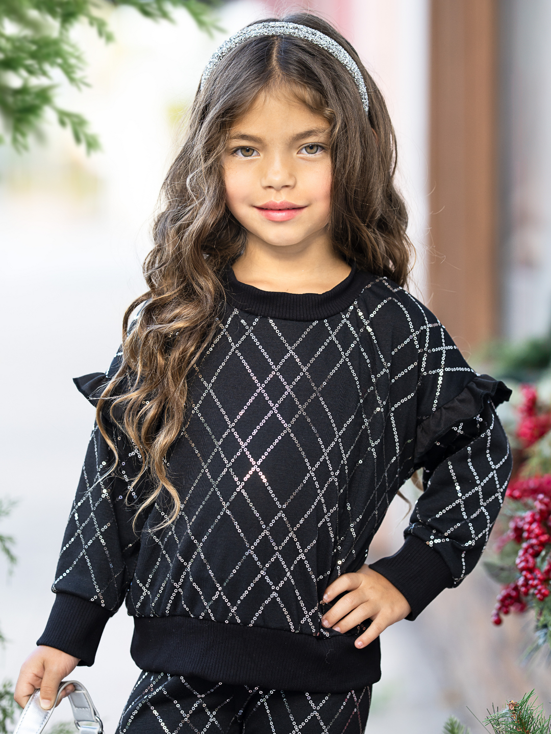 Holiday Glam Sequin Ruffle Top and Legging Set