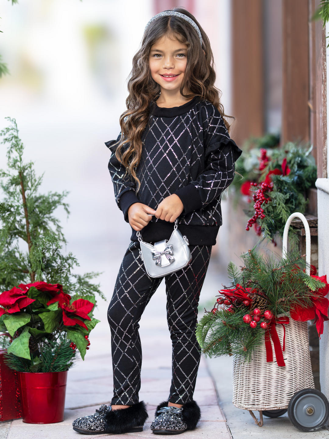 Holiday Glam Sequin Ruffle Top and Legging Set